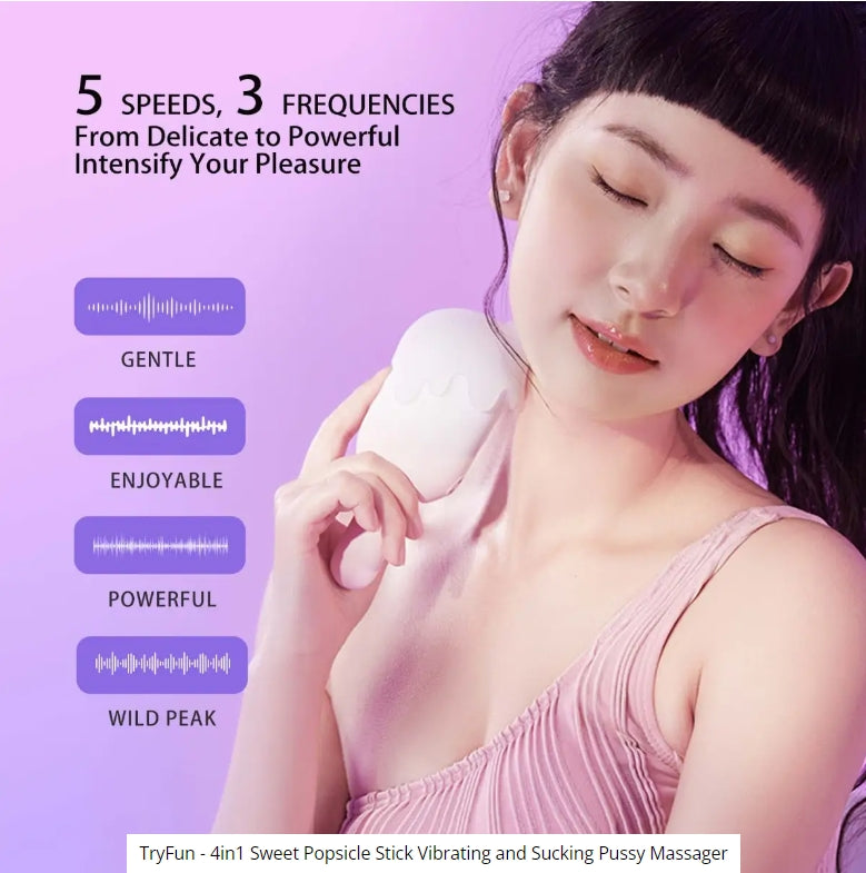 Tryfun 4in1 Sweet Popsicle Stick Vibrating And Sucking Pussy Massager
