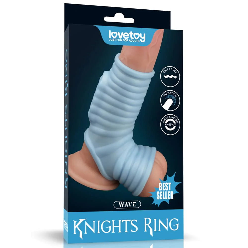 Vibrating Wave Knights Ring with Scrotum Sleeve - Blue
