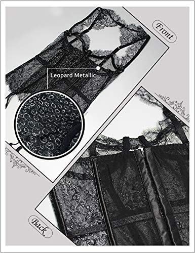 Women Sexy Lingerie Bustier Corset Metallic Print Shining Lace Lingerie Set with Garter Belts