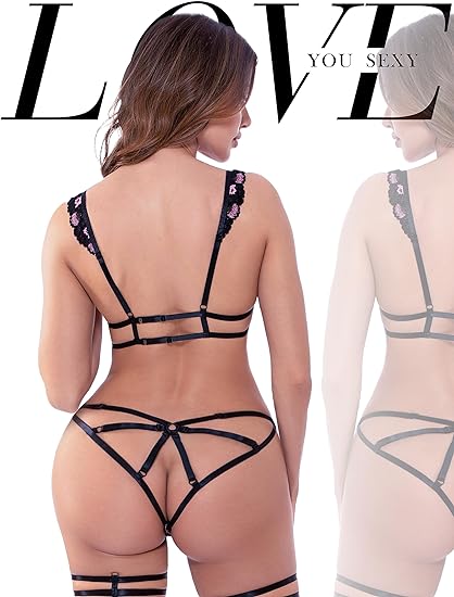 Women Sexy Lingerie Strappy Teddy Stretchy Lace Deep V Bodysuit Backless Teddy Black Lingerie