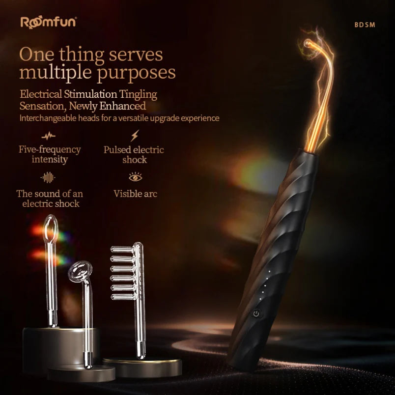 Roomfun Electric Shock Prostate Massager 5-Level E-Stim Wand with 4 Interchangeable Heads