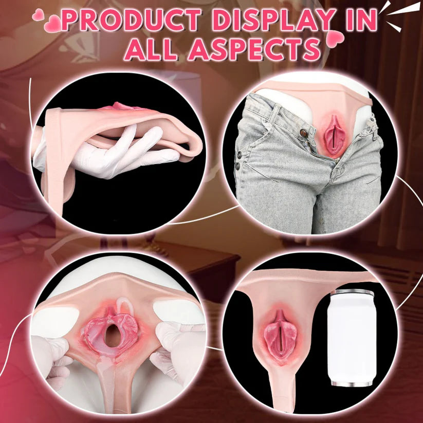 G1224 Fantasy Boy Style Strapon Silicone Fake Vagina Featuring Realistic Vulva and Vaginal Structure