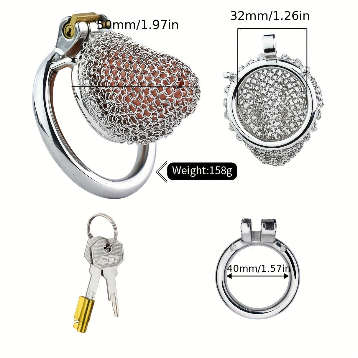 FRRK-198 Mesh Stainless Steel Male Chastity Cage Cock Cage Device