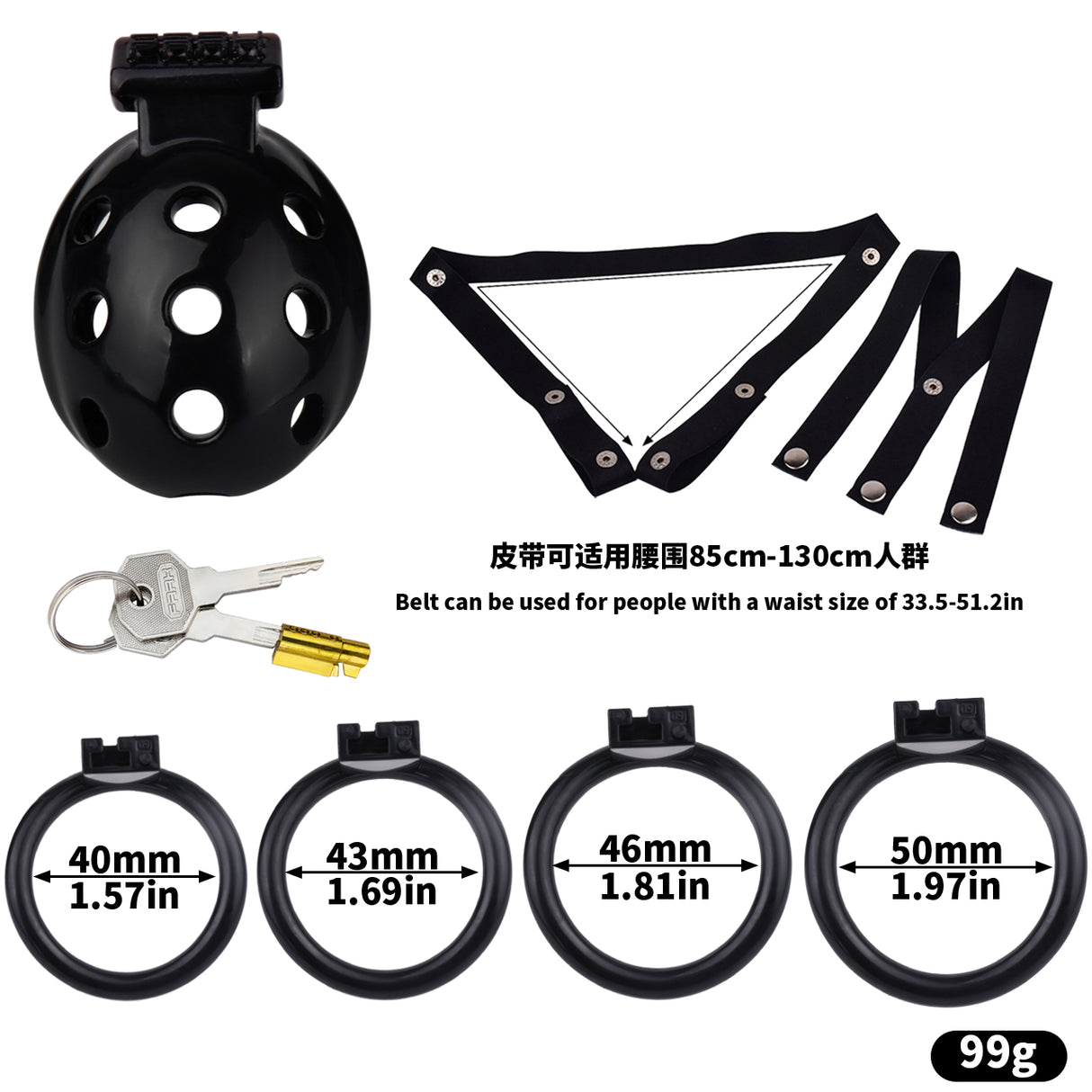 FAAK wearable ABS resin hollow chastity Cage with 4 rings.