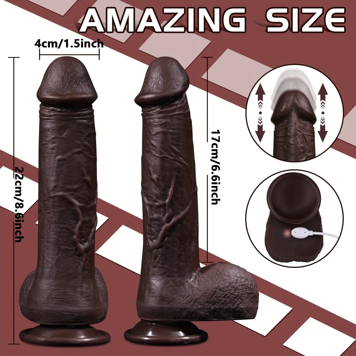 YIQU 21.84cm Thrusting Dildo With 10 Thrusting Modes And 10 Vibration