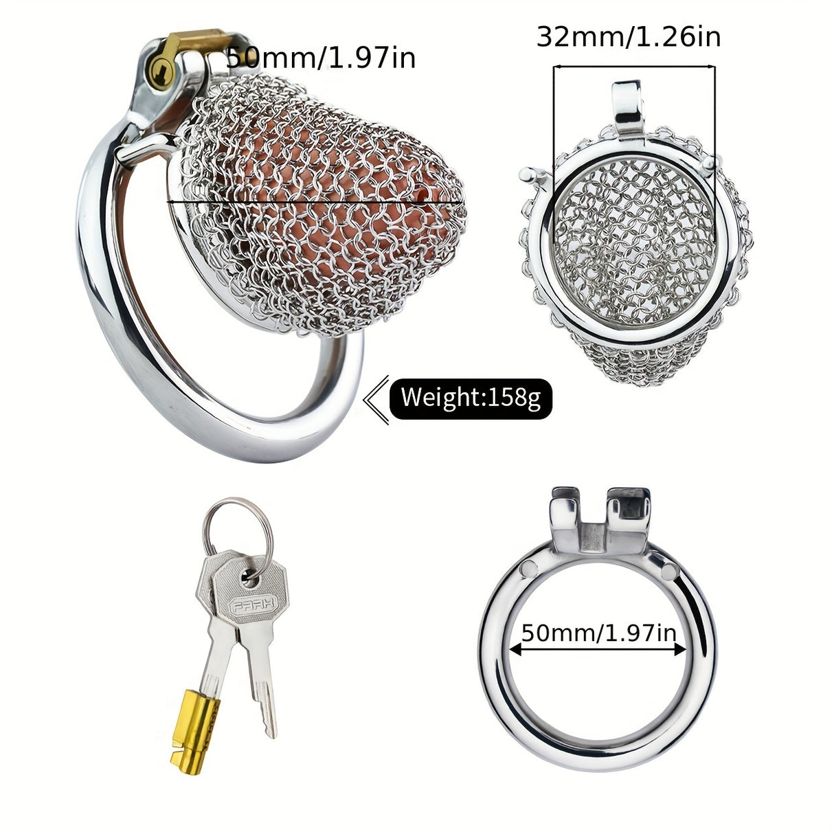FRRK-198 Mesh Stainless Steel Male Chastity Cage Cock Cage Device