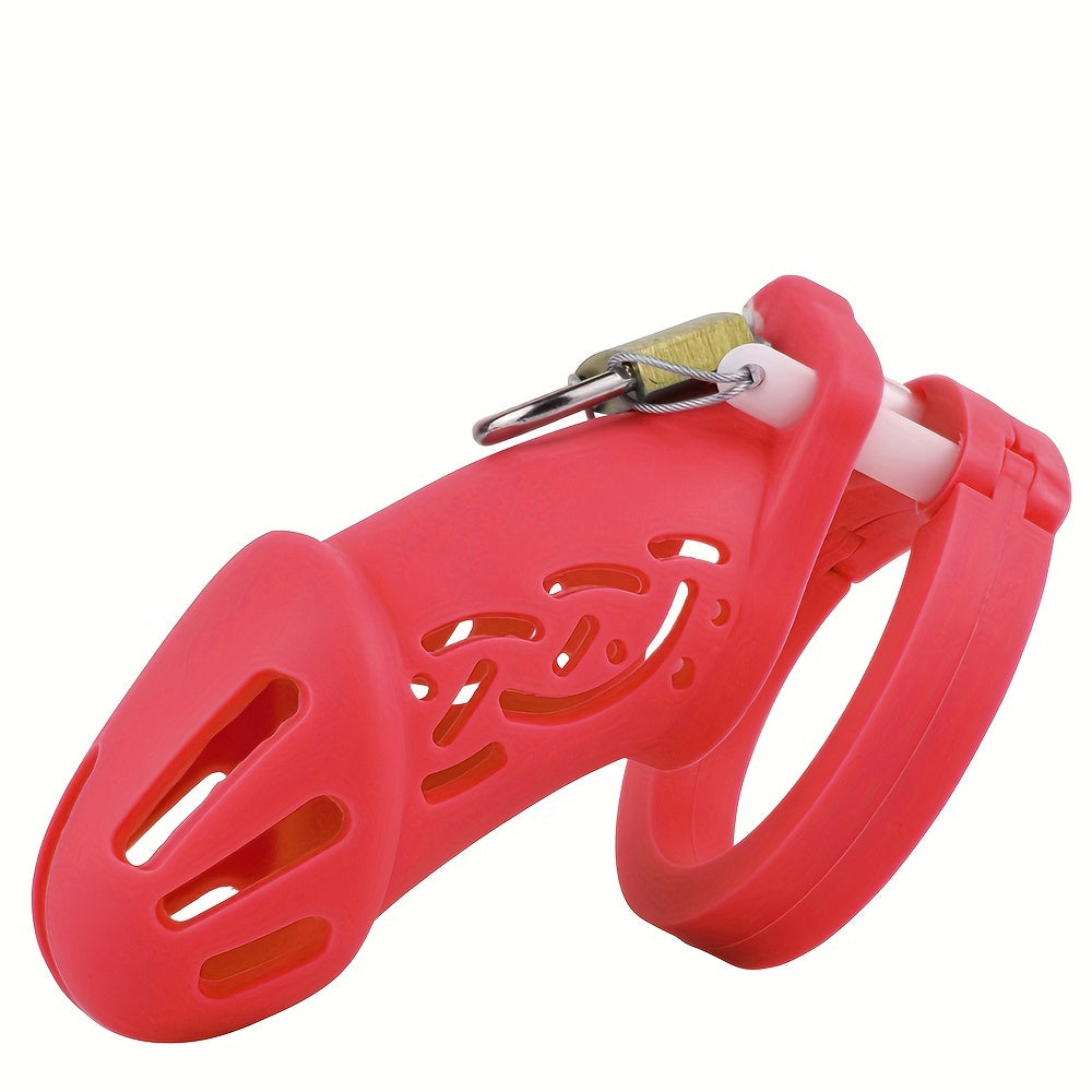 FRRK-113 Silicone Colorful Male Chastity Cage Device With 5 Penis Rings