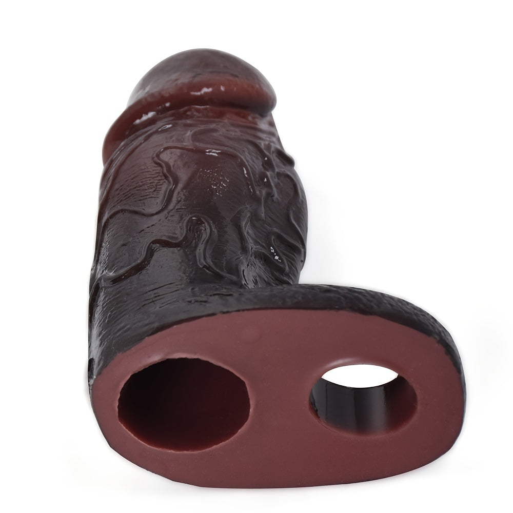 S8110 Penis Sleeve Realistic Hollow Dildo Open-ended Sheath With Cock Ring