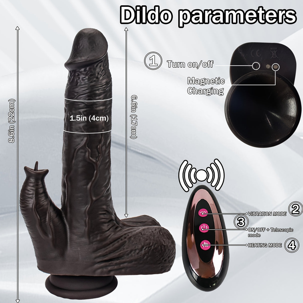 YIQU 21.84cm Vibrate Dildo 10 Vibration & 10 Thrusting Heating G-spot Stimulation