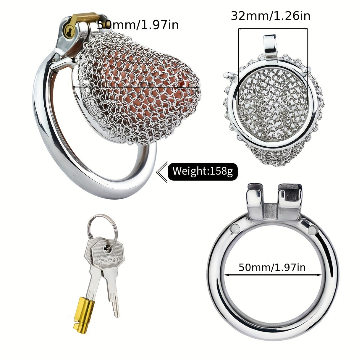 FRRK-198 Mesh Stainless Steel Male Chastity Cage Cock Cage Device