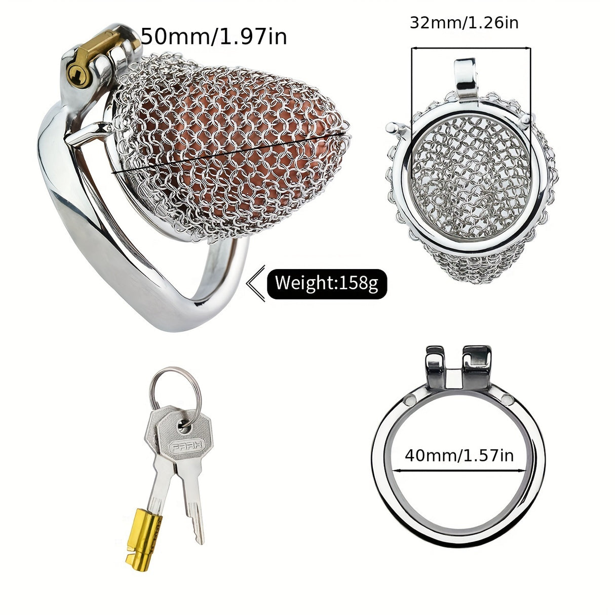 FRRK-198 Mesh Stainless Steel Male Chastity Cage Cock Cage Device