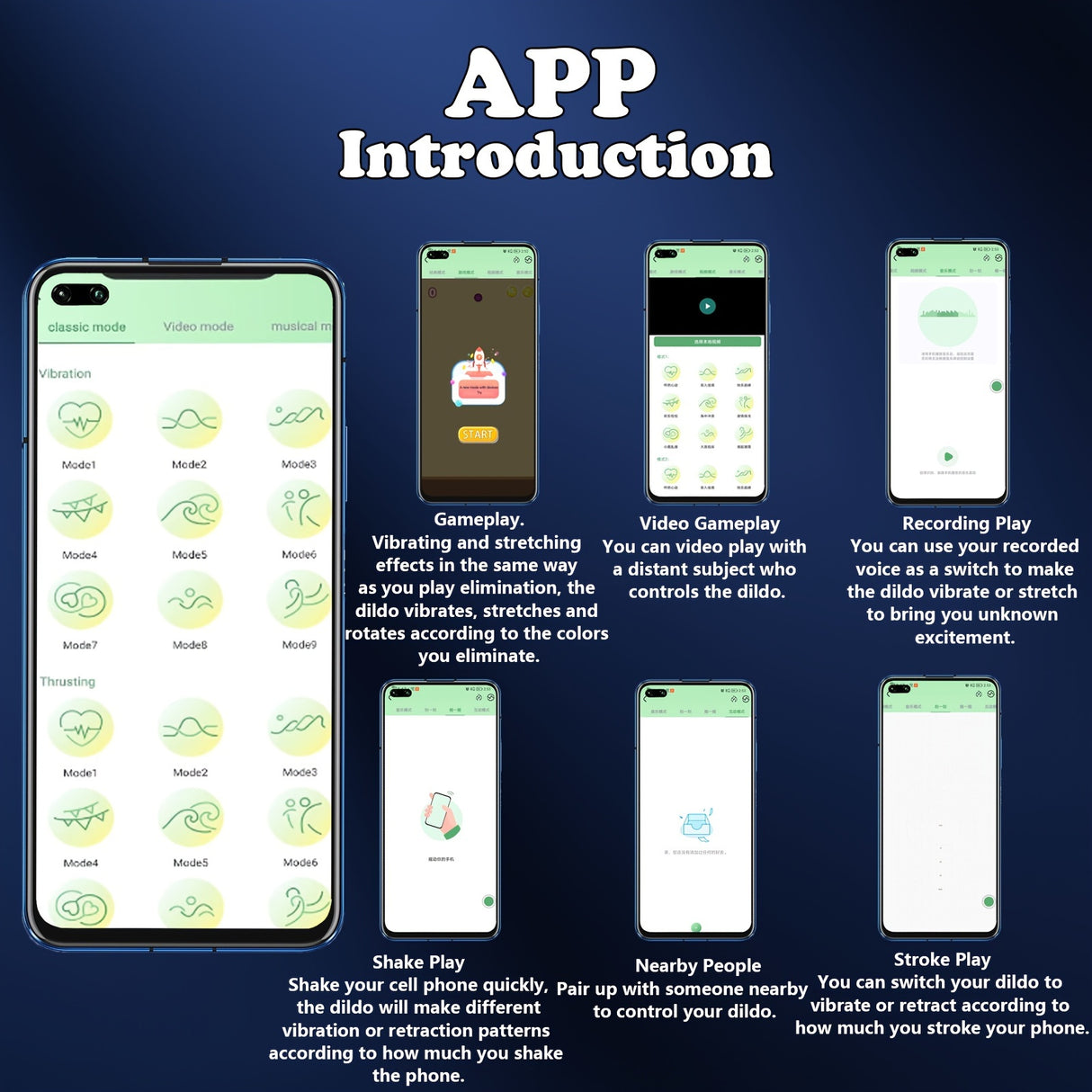 YIQU 21.84cm Thrusting Dildo Black App Remote Control Insertion Dildo