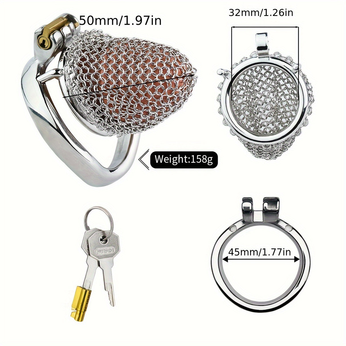 FRRK-198 Mesh Stainless Steel Male Chastity Cage Cock Cage Device