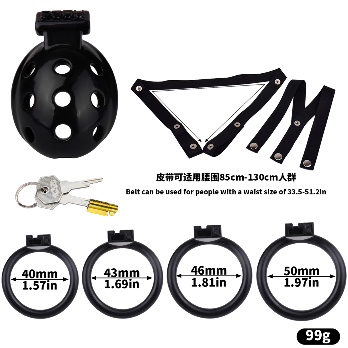 FAAK wearable ABS resin hollow chastity Cage with 4 rings.
