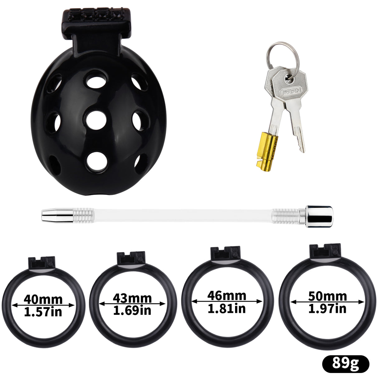 FAAK wearable ABS resin hollow chastity Cage with 4 rings.