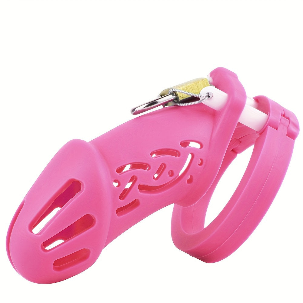 FRRK-113 Silicone Colorful Male Chastity Cage Device With 5 Penis Rings