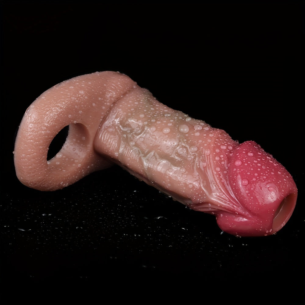 S8105 Silicone Realistic Hollow Dildo Penis Sleeve With Penis Ring