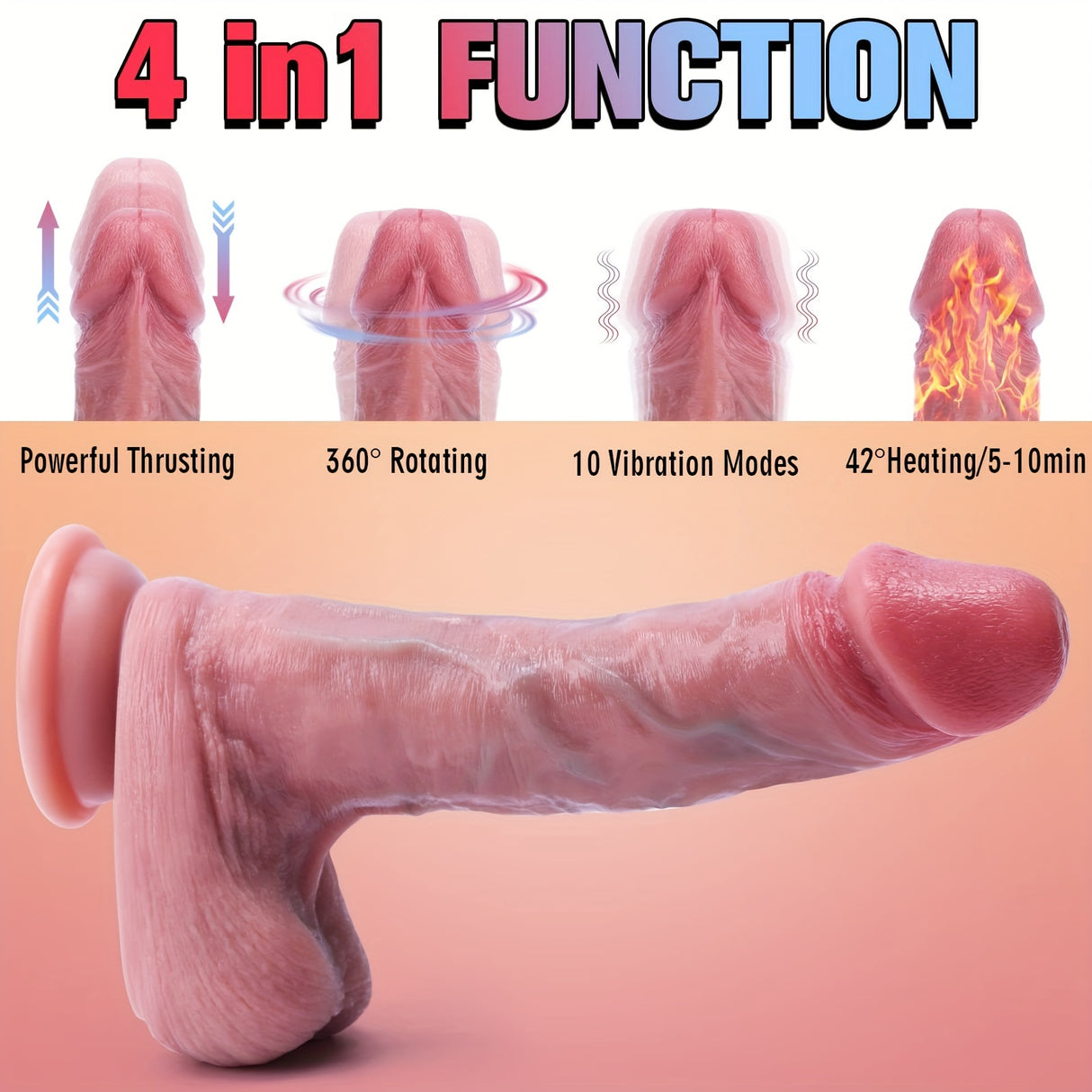 YIQU Realistic Penis G-spot Vaginal Silicone Dildo With 10 Vibrations 10 Telescopic