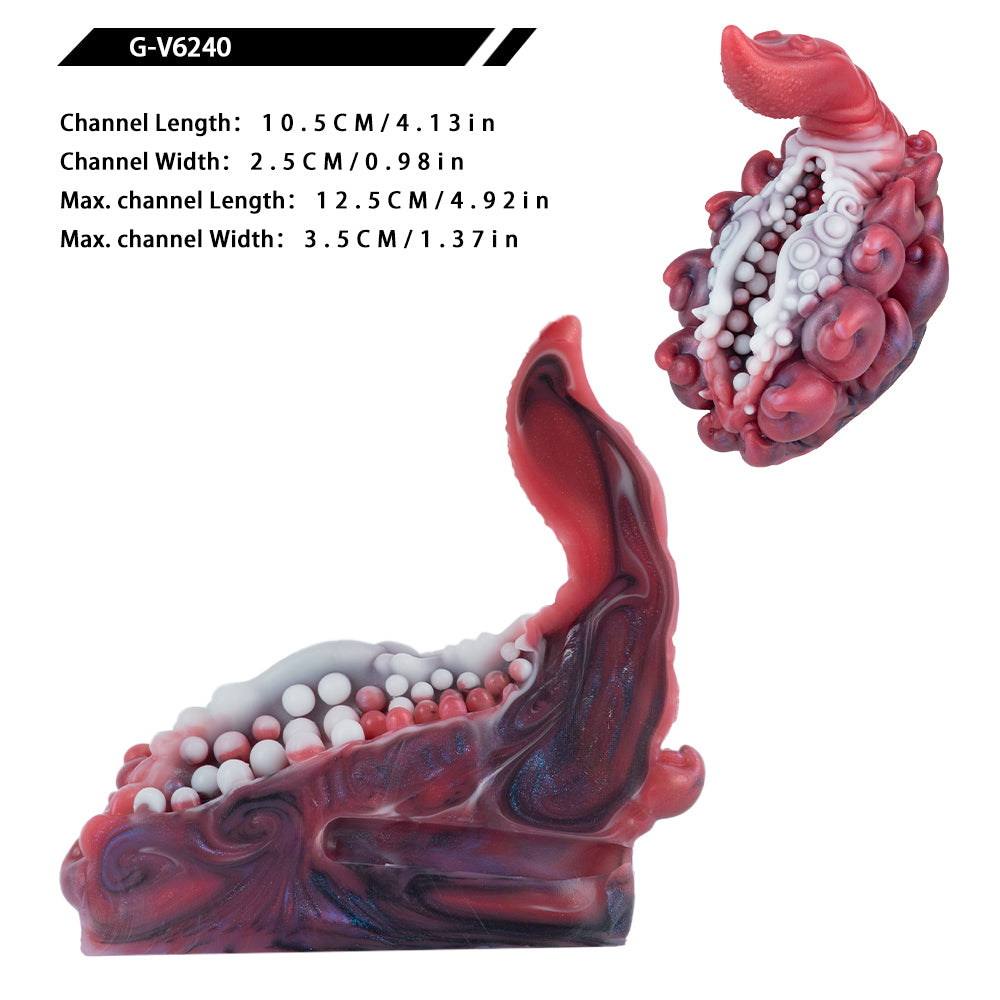 Alien Tentacle Grinder Sex Toy | Platinum Silicone Male Masturbator with Open Channel & Vibrator Slot