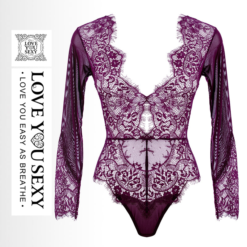 Wholesale Mesh Lace Wire Free Transparent Sexy Girl Lace Tie Intimate Hollow Hot Pajamas Fashion Lingerie Women's Bodysuits