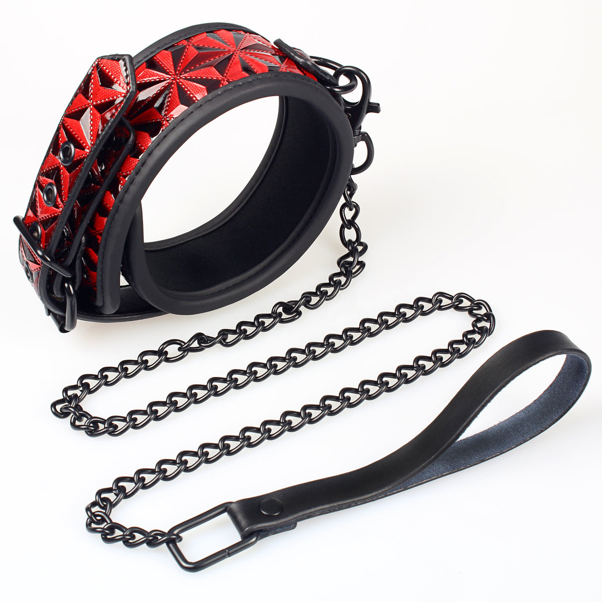 BF-40334A Red PU Neck Collar With Chain