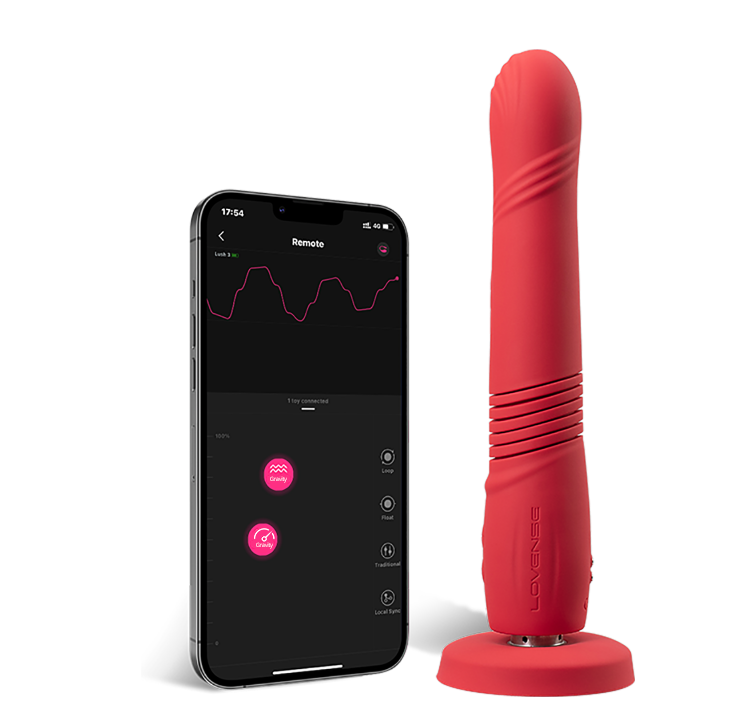 Lovense Gravity App controlled Automatic Thrusting & Vibrating Dildo