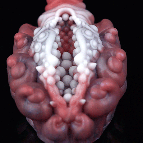 Alien Tentacle Grinder Sex Toy | Platinum Silicone Male Masturbator with Open Channel & Vibrator Slot
