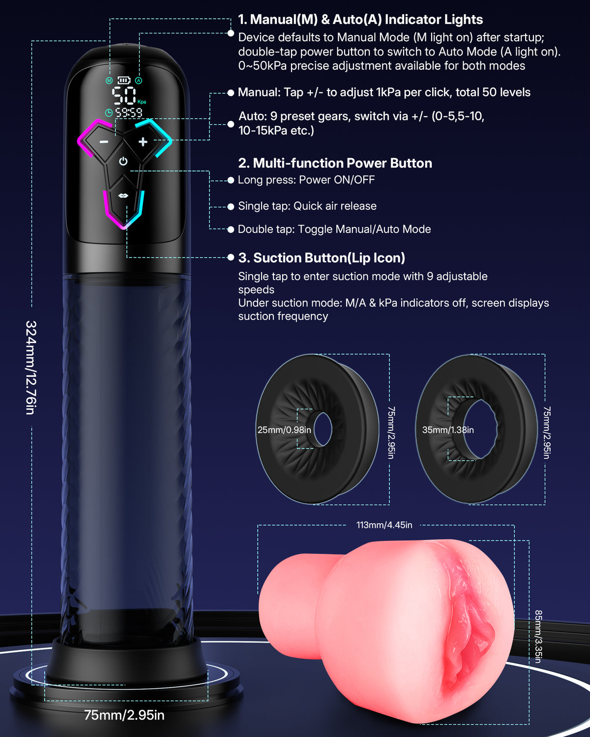 Aierle 2-IN-1  Electric Vacuum Pump Sex Toys Male Enlarger Male with APP control