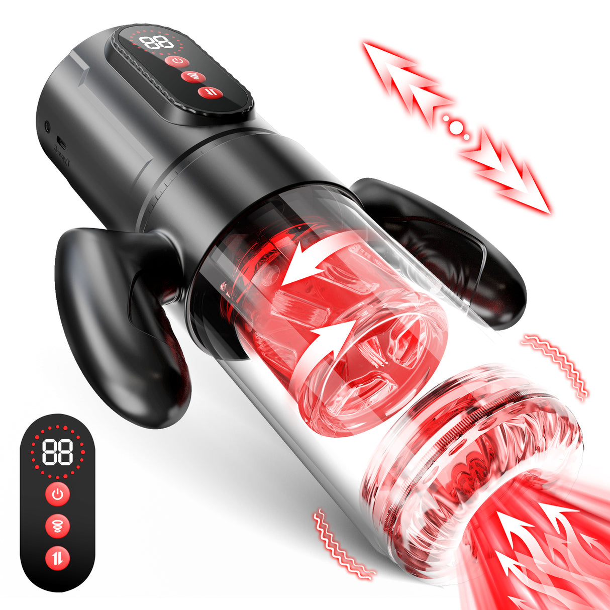 Male Handheld Pleasure Toy 7 Thrust Rotate  9 Suction Modes