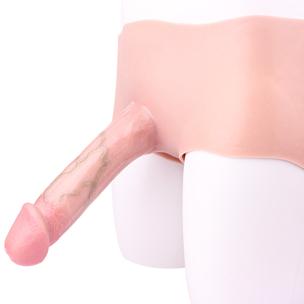 FAAK Wearable Hollow Penis Dildo Silicone Leather Pants for Men