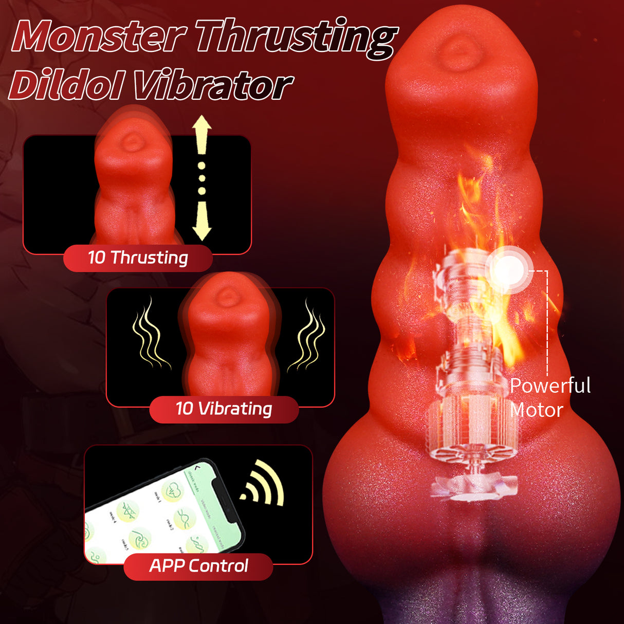 Large Vibrating Thrusting Dildo vibrator butt plug with APP control