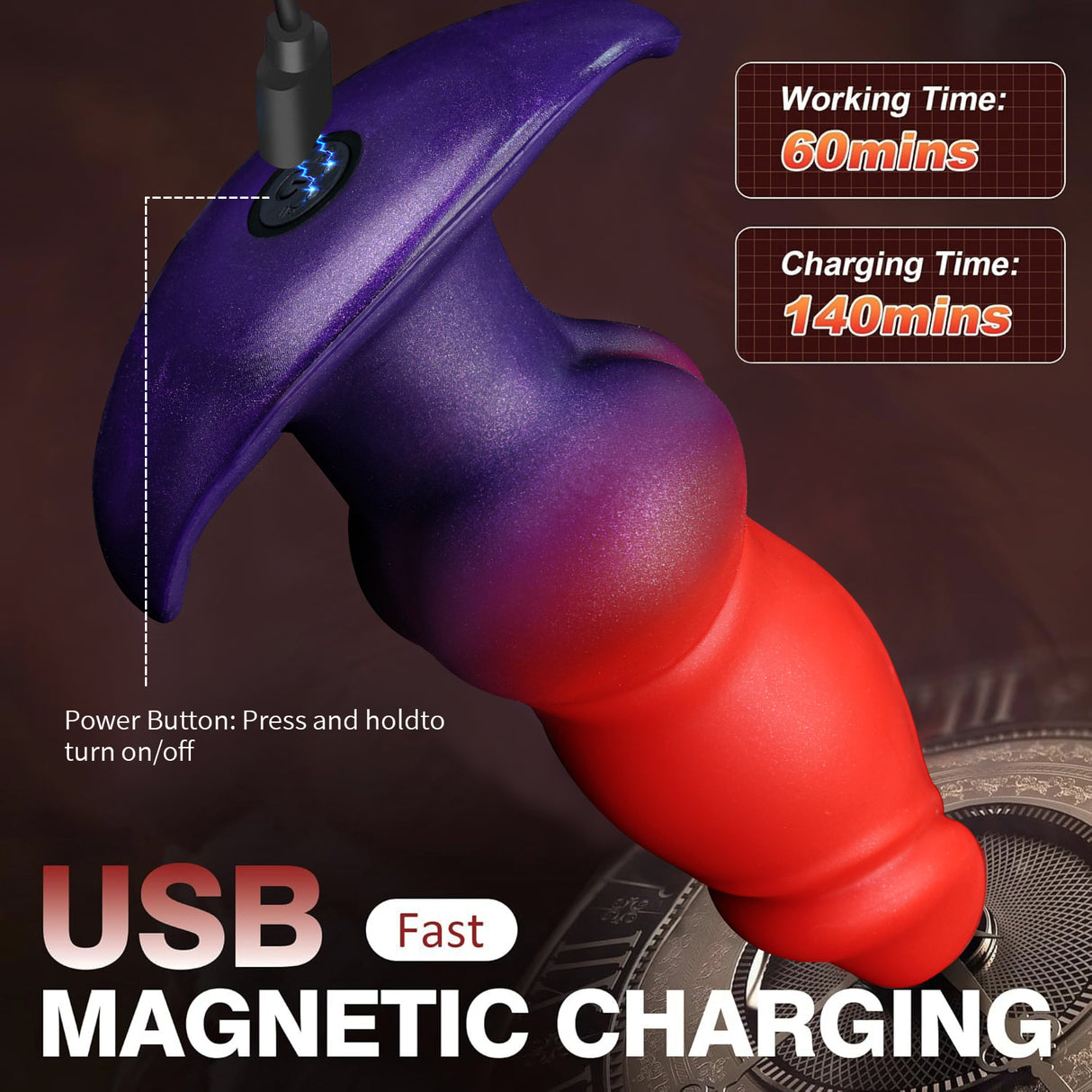 6.88 inch Wearable Butt Plug with remote control
