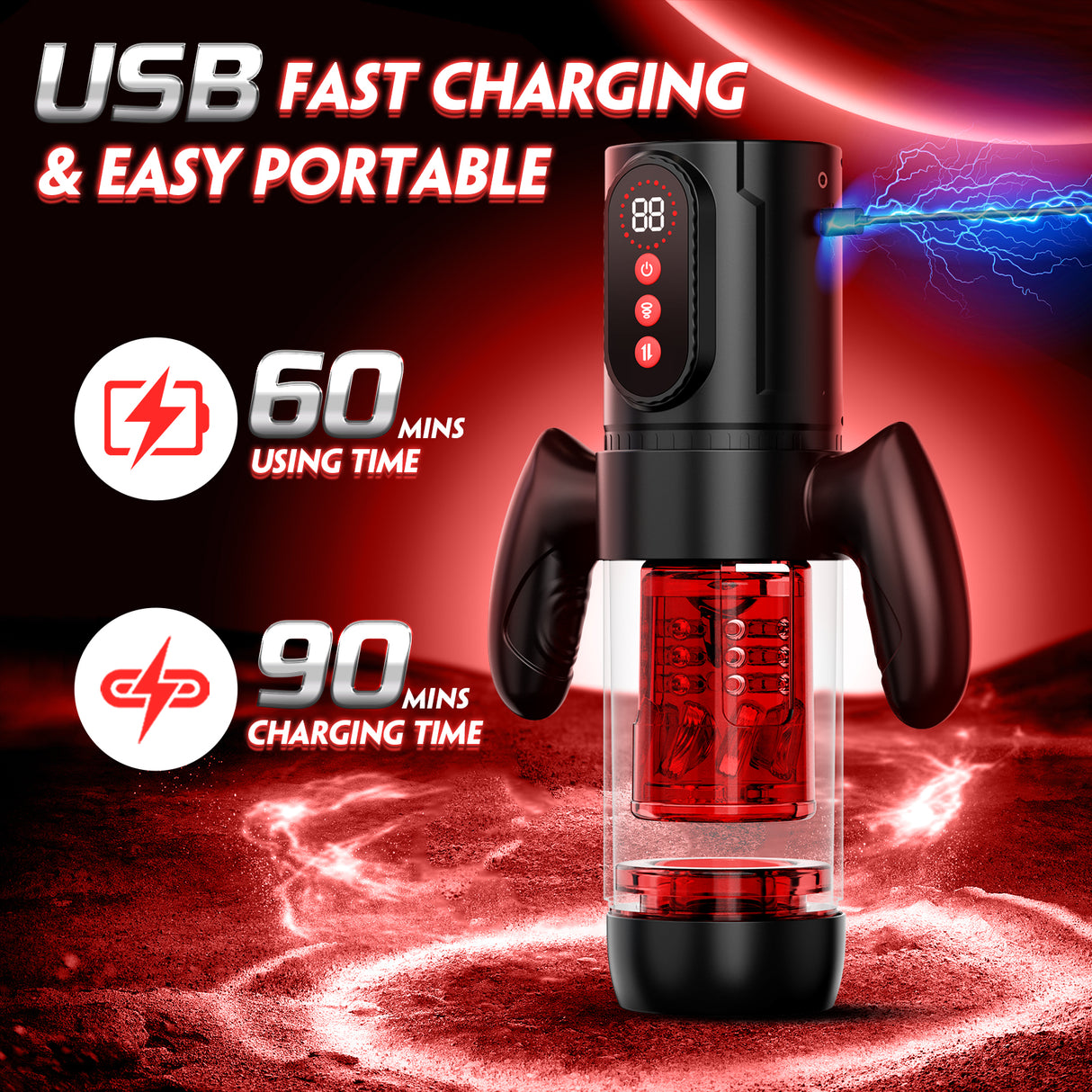 Male Handheld Pleasure Toy 7 Thrust Rotate  9 Suction Modes