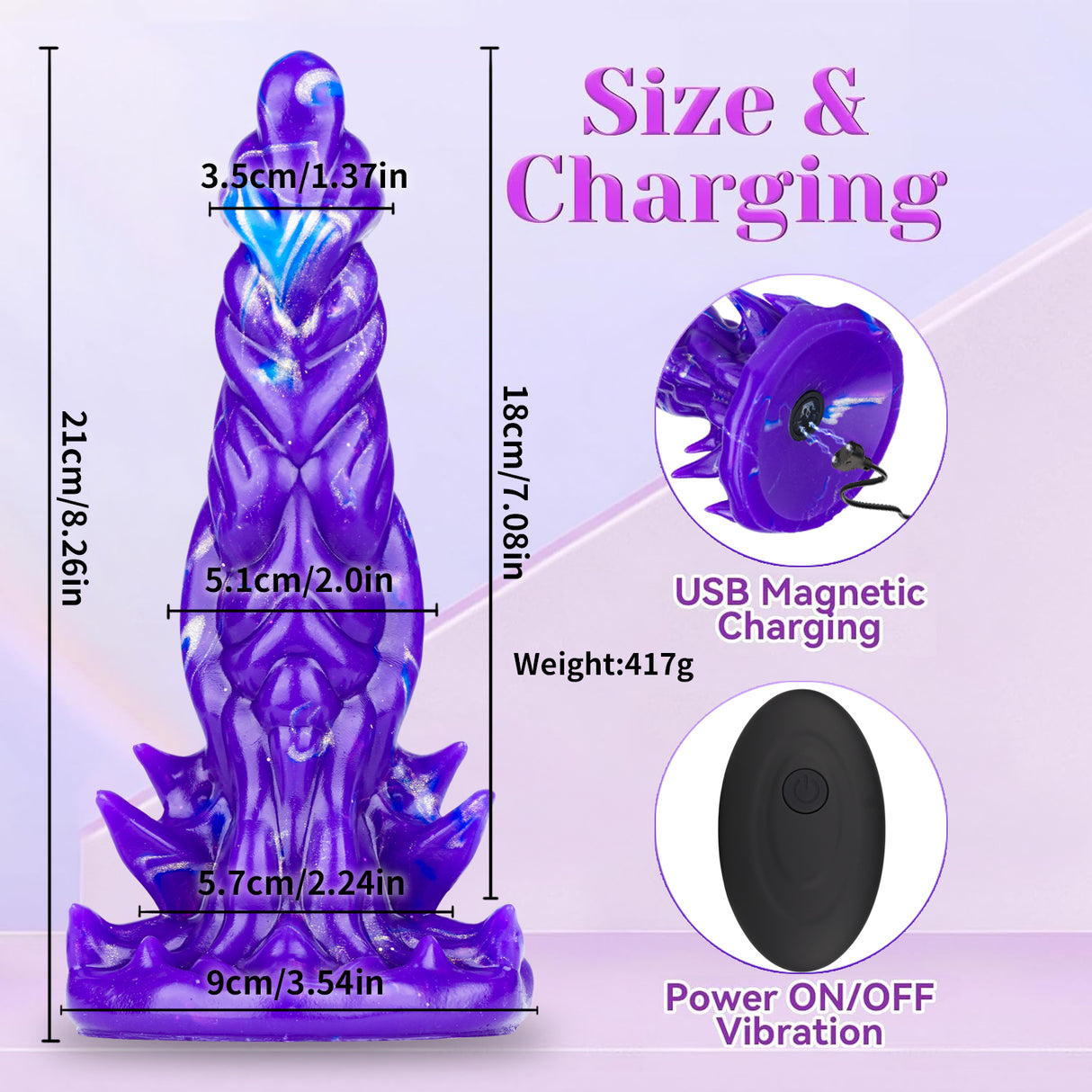8 Inch One Button Control 10 Vibration Modes Alien Dildo Vibrator