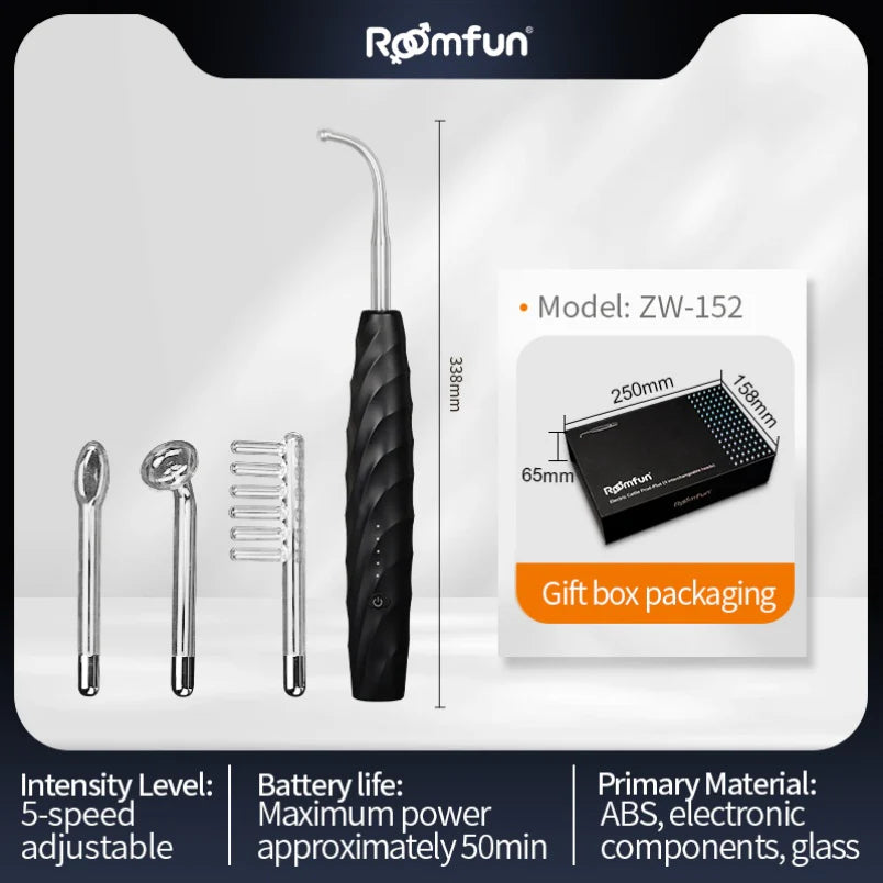 Roomfun Electric Shock Prostate Massager 5-Level E-Stim Wand with 4 Interchangeable Heads