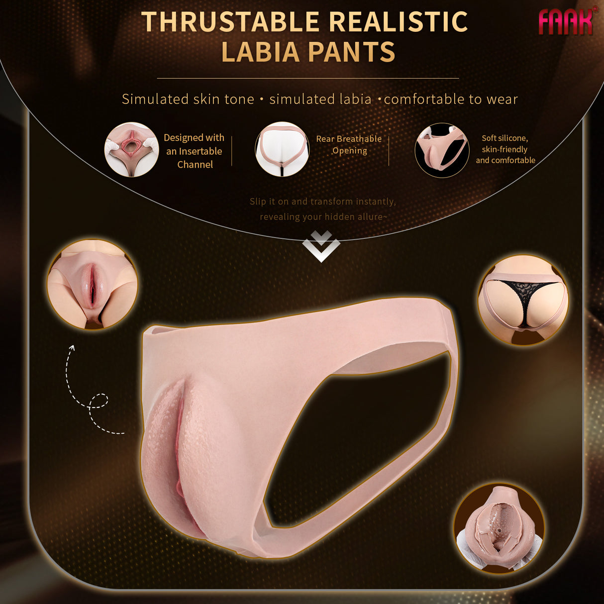 FAAK Men's Hiding Gaff Panty Crossdressing Panties Realistic Camel Toes for Crossdresser Transgender