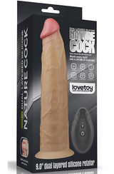 Lovetoy 9.0'' Dual layered platinum silicone rotator with remote control for woman and lesbian