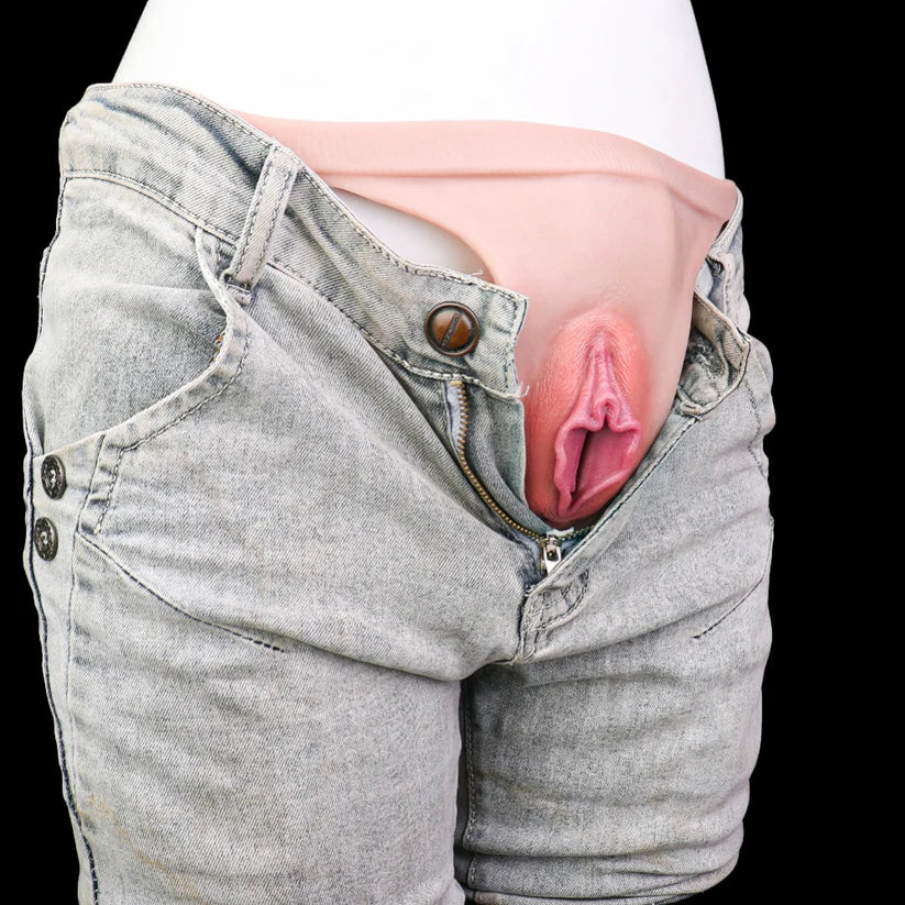 G1221 Boy Style Strapon Realistic Fake Vagina Penis Thrusting Flesh like Silicone Wearable Pants